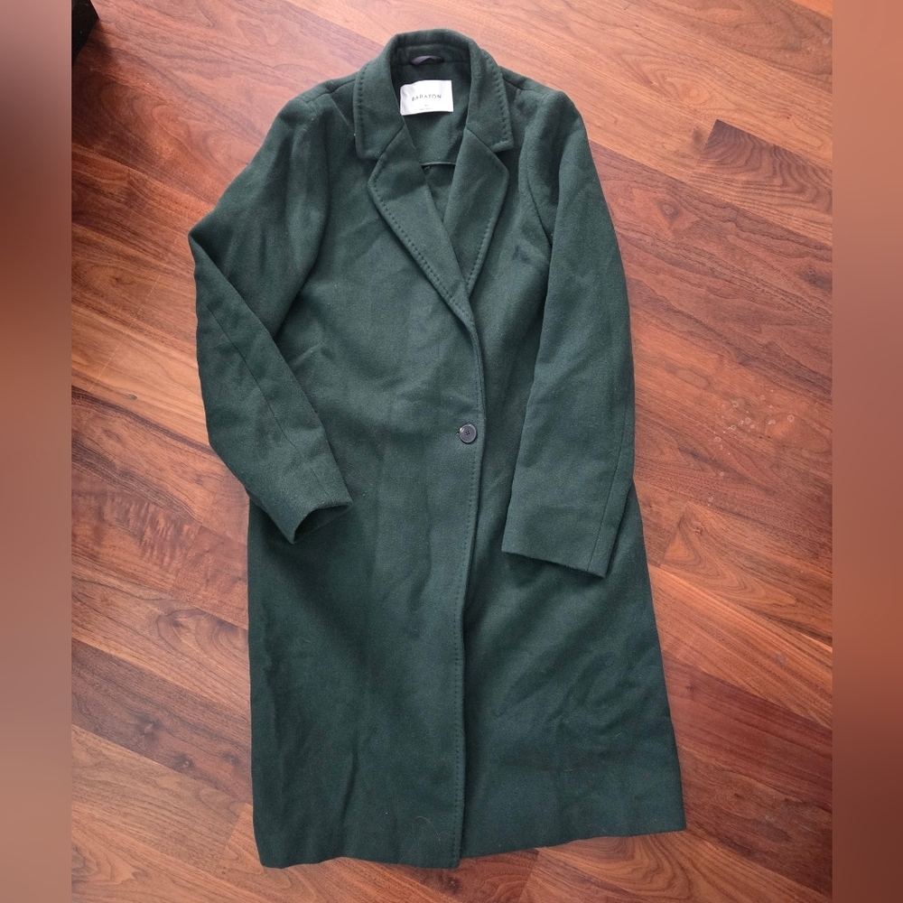 Babaton Dark Green Italian Wool Blend Single-Button Trench Coat Size Medium